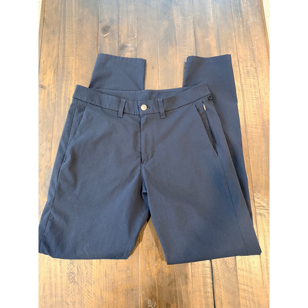 Lululemon Mens Commission Pant Slim Warpstreme Navy Blue Grid Size 32 LM5AF6S